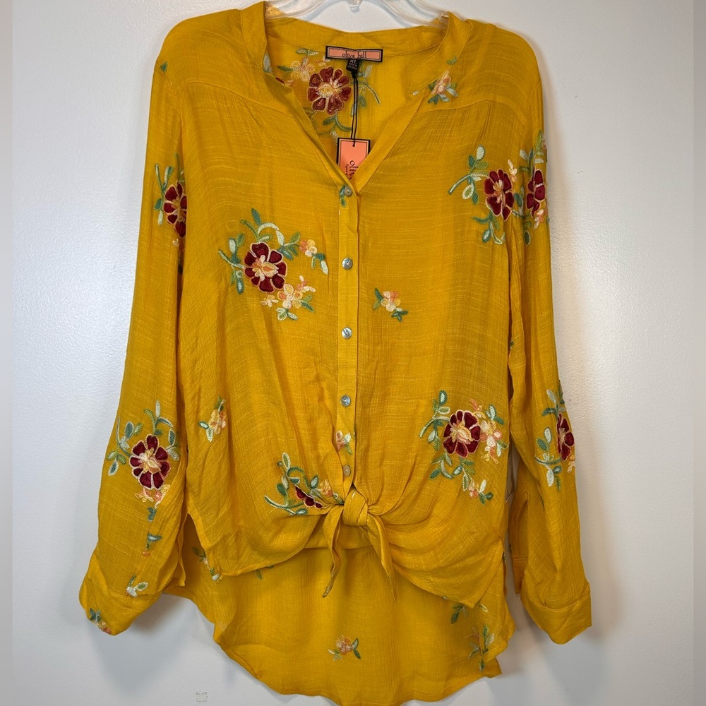Olive Hill Floral Embroidered Versatile Yellow Women's‎ Top with cami Size XL